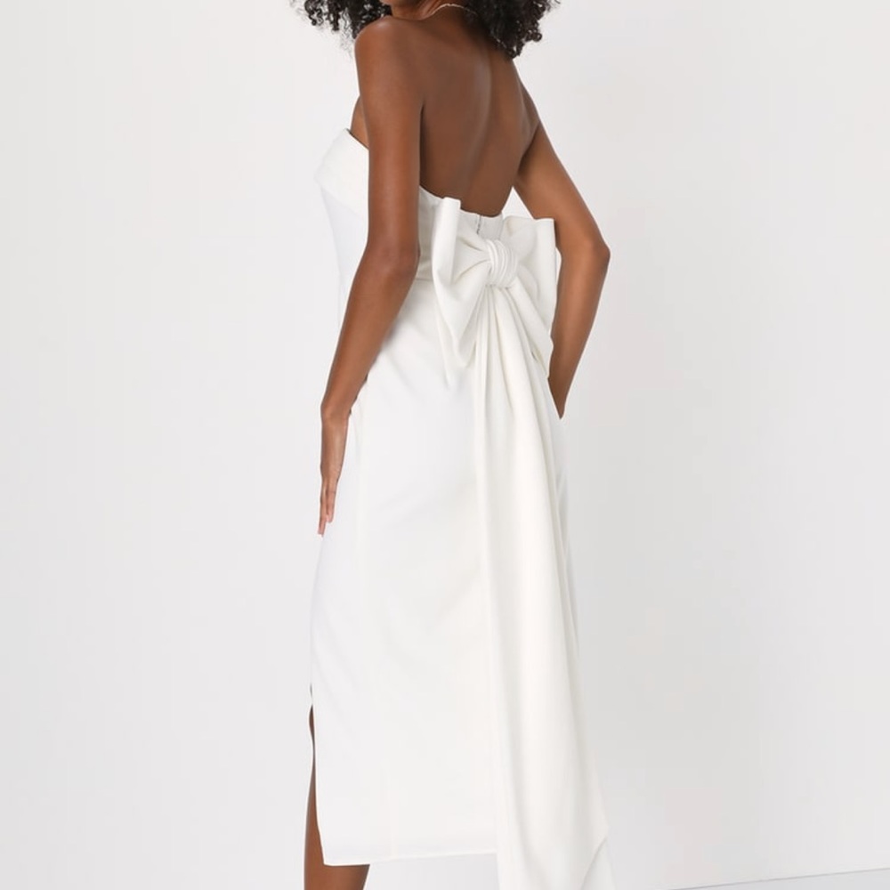Fabulous Phenomenon White Strapless Bow Midi Dress by LuLus. Purchased for $99.